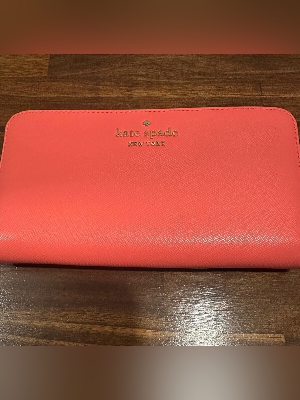 kate spade coral saffiano zip-around wristlet
